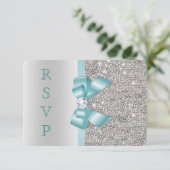 Invitation Sarcelle Faux Arc Argent Paillettes Diamant RSVP (Debout devant)