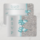 Invitation Sarcelle Faux noeud papillon Sequins argent Diaman (Devant / Derrière)