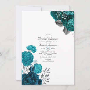 Invitation Sarcelle - Mariage Turquoise et Argent Floral