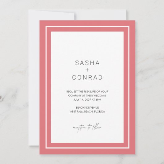 Invitation Sasha Coral Mariage moderne (Devant)