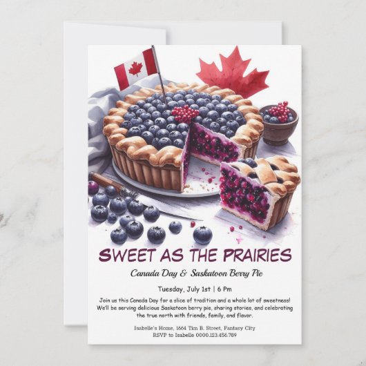 Invitation Saskatoon Berry Pie Aquarelle Design Fête du Canad (Devant)