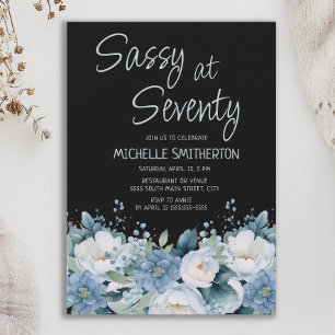 Invitation Sassy à 70 Bleu Poussiéreux Blanc Floral Noir Anni