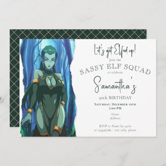 Invitation Sassy Elf Squad Adulte Fête Noël Anniversaire (Devant / Derrière)