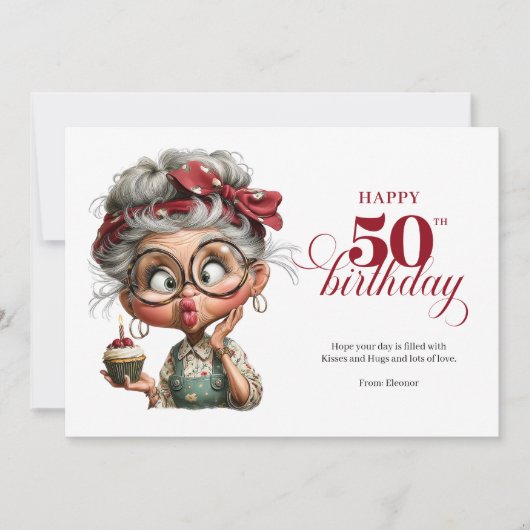 Invitation Sassy fifty funny lady whimsical birthday card (Devant)