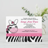 Invitation Sassy Pink Zebra Stripe Diva Baby shower 5x7 Invit (Debout devant)