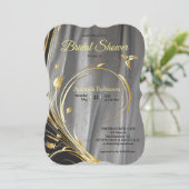 Invitation Satin argenté et Fête des mariées de fleur or (Debout devant)