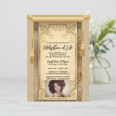 Invitation Satin beige moderne tassels sepia photo (Debout devant)