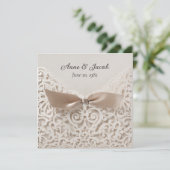Invitation Satin Bow Sur Dentelle Mariage Vow Renewal (Debout devant)