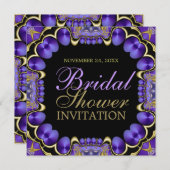 Invitation Satin Love Gold Fête des mariées violet (Devant / Derrière)