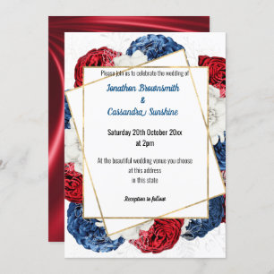 INVITATION SATIN MODERNE ROUGE BLEU GRAY FLORAL MARIAGE BLANC