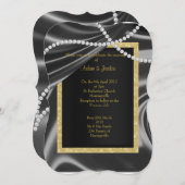 INVITATION SATIN PERSONNALISÉ NOIR, MARIAGE DE CLASSE ÉLÉGANT (Devant / Derrière)