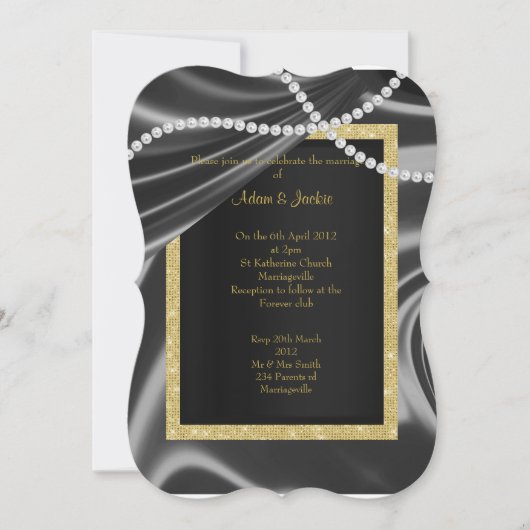 INVITATION SATIN PERSONNALISÉ NOIR, MARIAGE DE CLASSE ÉLÉGANT (Devant)