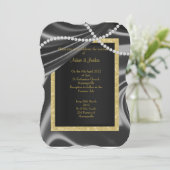 INVITATION SATIN PERSONNALISÉ NOIR, MARIAGE DE CLASSE ÉLÉGANT (Debout devant)