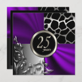 Invitation Satin Pourpre & Argent Fête des 25 Ans (Devant / Derrière)