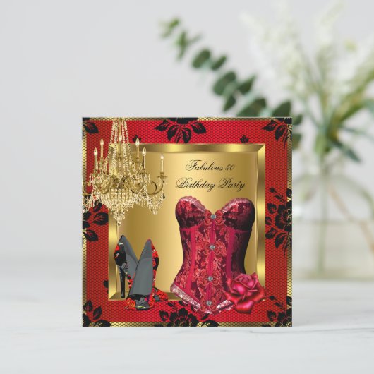Invitation Satin Rouge Fabuleux Talons Lustre Corset Rose Den (Debout devant)