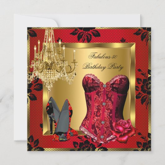 Invitation Satin Rouge Fabuleux Talons Lustre Corset Rose Den (Devant)