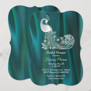 Invitation Satin turquoise avec Fête des mariées Peacock blan