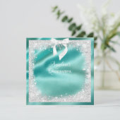 Invitation Satin Turquoise Élégant, Parties scintillant Silv, (Debout devant)