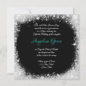 Invitation Satin Turquoise Élégant, Parties scintillant Silv, (Dos)