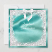 Invitation Satin Turquoise Élégant, Parties scintillant Silv, (Devant)