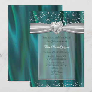Invitation Satin turquoise et diamants Quinceañera