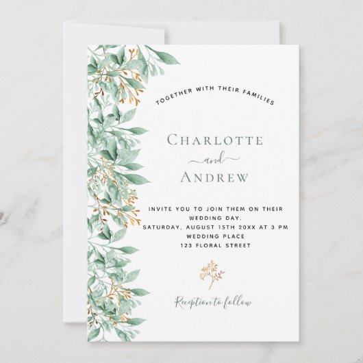Invitation Sauge botanique vert mariage or vert (Devant)
