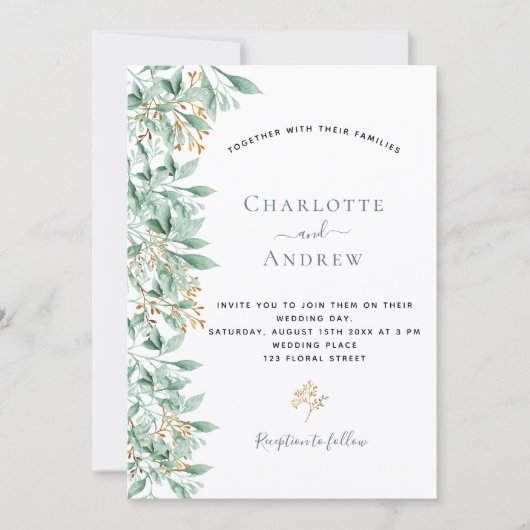 Invitation Sauge botanique vert mariage or vert (Devant)