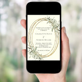 Invitation Sauge ivoire vert verdure or cadre mariage