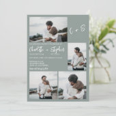 Invitation Sauge moderne vert décontracté initiales 5 photos  (Debout devant)