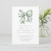 Invitation Sauge Verte Baby Shower avec un Simple Nœud (Debout devant)