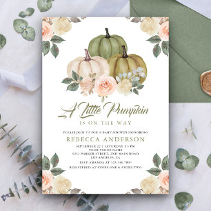 Invitation Sauge Verte Citrouille Pêche Floral Fête Prénatale