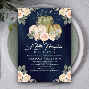 Invitation Sauge Verte Citrouille Pêche Floral Marine Baby Sh