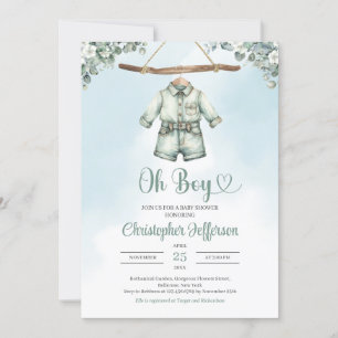 Invitation Sauge vintage vert eucalyptus garçon vêtements béb