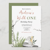 Invitation Saule une 1er Anniversaire Aquarelle Forêt Brown F (Devant / Derrière)