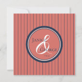 Invitation Saumon de corail et Mariage de rayures de marine (Devant)