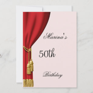 Invitation saumon et rideau rouge pour tout annive