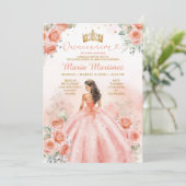 Invitation Saumon Peach Princesse Floral Gold Quinceañera (Debout devant)