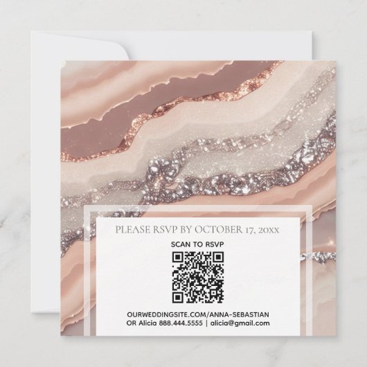 Invitation *~* Saumon QR Peach SILVER AGATE RSVP AR66 Mariage (Dos)