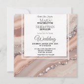 Invitation *~* Saumon QR Peach SILVER AGATE RSVP AR66 Mariage (Devant)