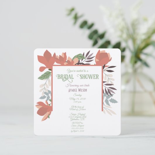 Invitation Saumon vert foncé bleu et violet art populaire (Debout devant)