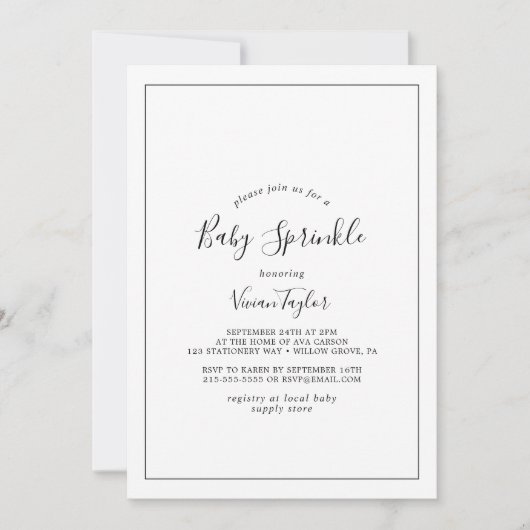 Invitation Saupoudrage minimaliste pour bébé (Devant)