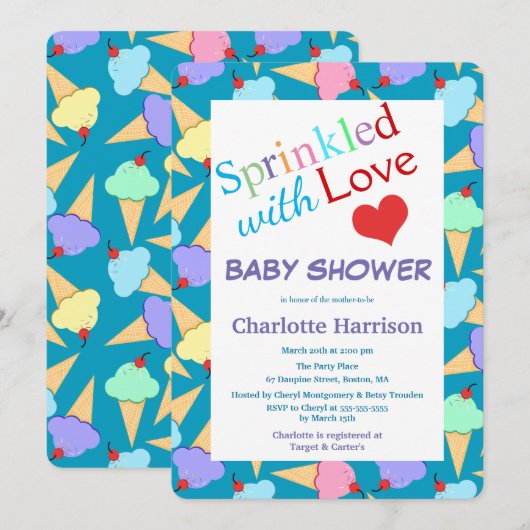 Invitation Saupoudré de Baby shower de cônes de crème glacée  (Devant / Derrière)