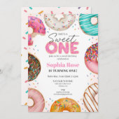 Invitation Saupoudré de beignets sucré un 1er anniversaire fê (Devant / Derrière)