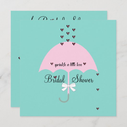 Invitation Saupoudrer Amour Turquoise Bleu & Rose (Devant / Derrière)