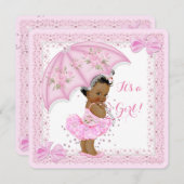 Invitation Saupoudrer Baby shower ethnique fille rose paraplu (Devant / Derrière)
