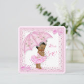 Invitation Saupoudrer Baby shower ethnique fille rose paraplu (Debout devant)