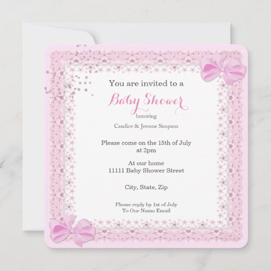 Invitation Saupoudrer Baby shower ethnique fille rose paraplu (Dos)