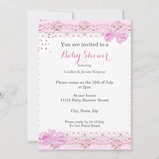 Invitation Saupoudrer Baby shower fille floral rose parapluie (Dos)