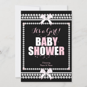 Invitation Saupoudrer Baby shower fille perles roses Noir