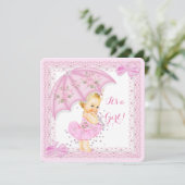 Invitation Saupoudrer Baby shower fille rose parapluie Blonde (Debout devant)